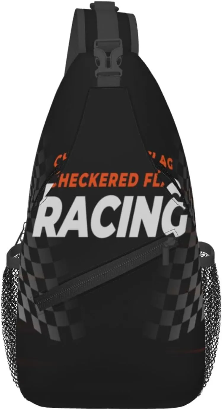 Crossbody Sling Bag for Men Women, Racing Flag Speed Race Car Sling Backpack Shoulder Chest Bag, Anti Theft Travel Hiking Daypacks
