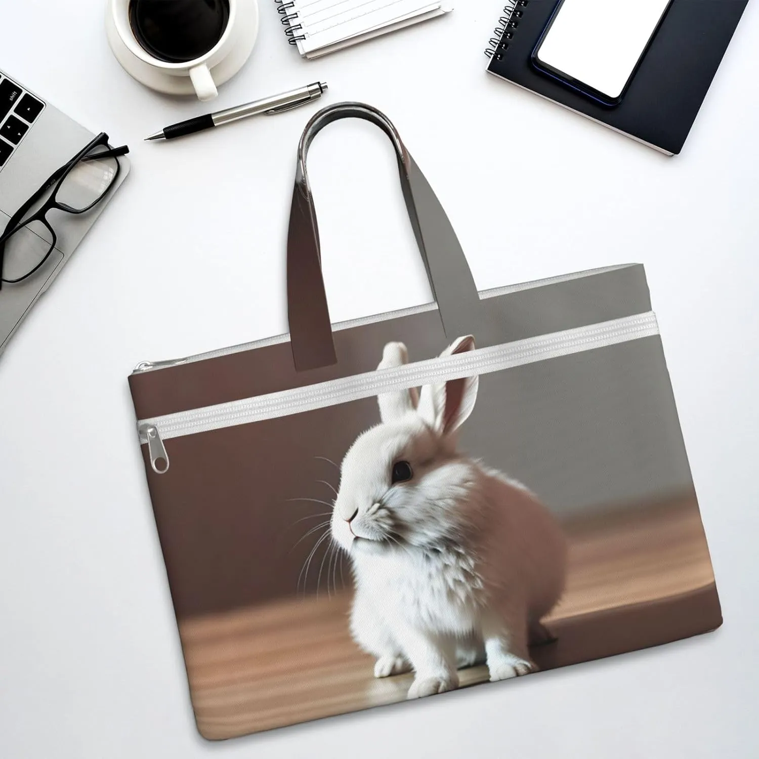 Cry White Rabbit Canvas Document Bag A4 File Organizer For School Supplies And Study