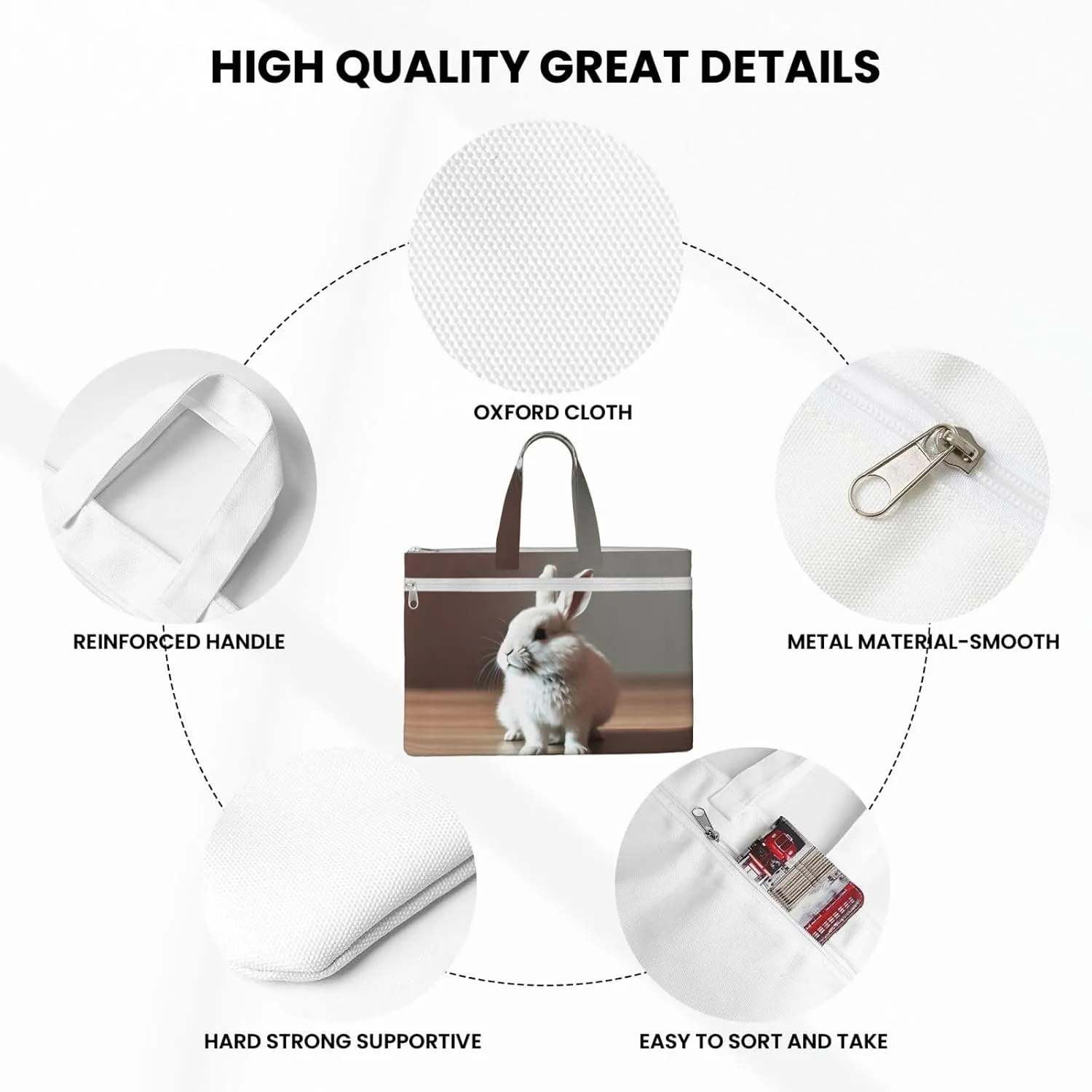 Cry White Rabbit Canvas Document Bag A4 File Organizer For School Supplies And Study