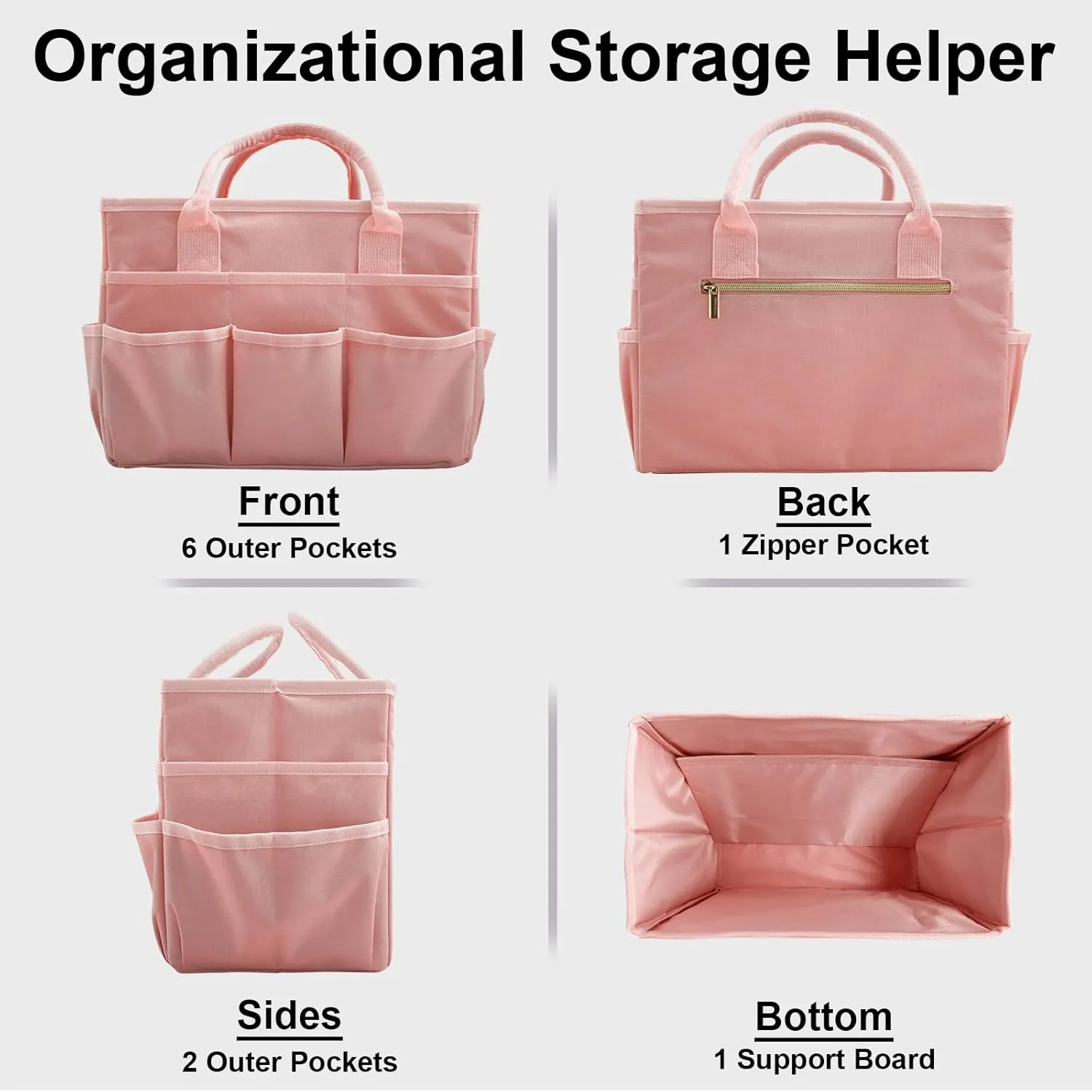 Cupohus Art Organizer Craft Storage Tote Bag with Pockets and Handles, Oxford Fabric Carrying Caddy for Teacher, Officer, Artist, Traveler, and more –Pink