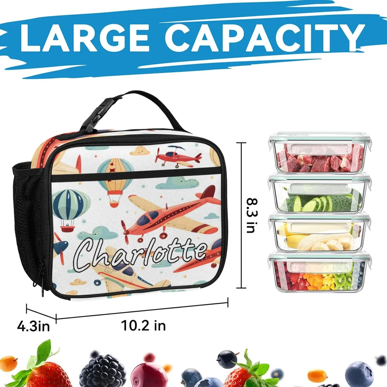 Custom Airplane Backpack and Lunch Box Set Personalized Backpack with Name, Customized Airplane Retro Lightweight Waterproof Travel Casual Daypacks