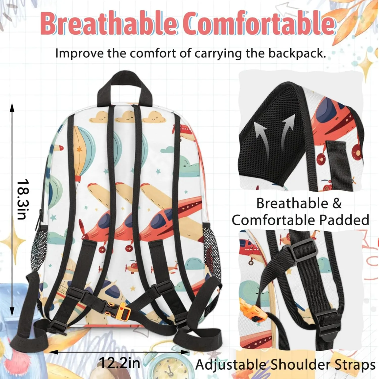 Custom Airplane Backpack and Lunch Box Set Personalized Backpack with Name, Customized Airplane Retro Lightweight Waterproof Travel Casual Daypacks