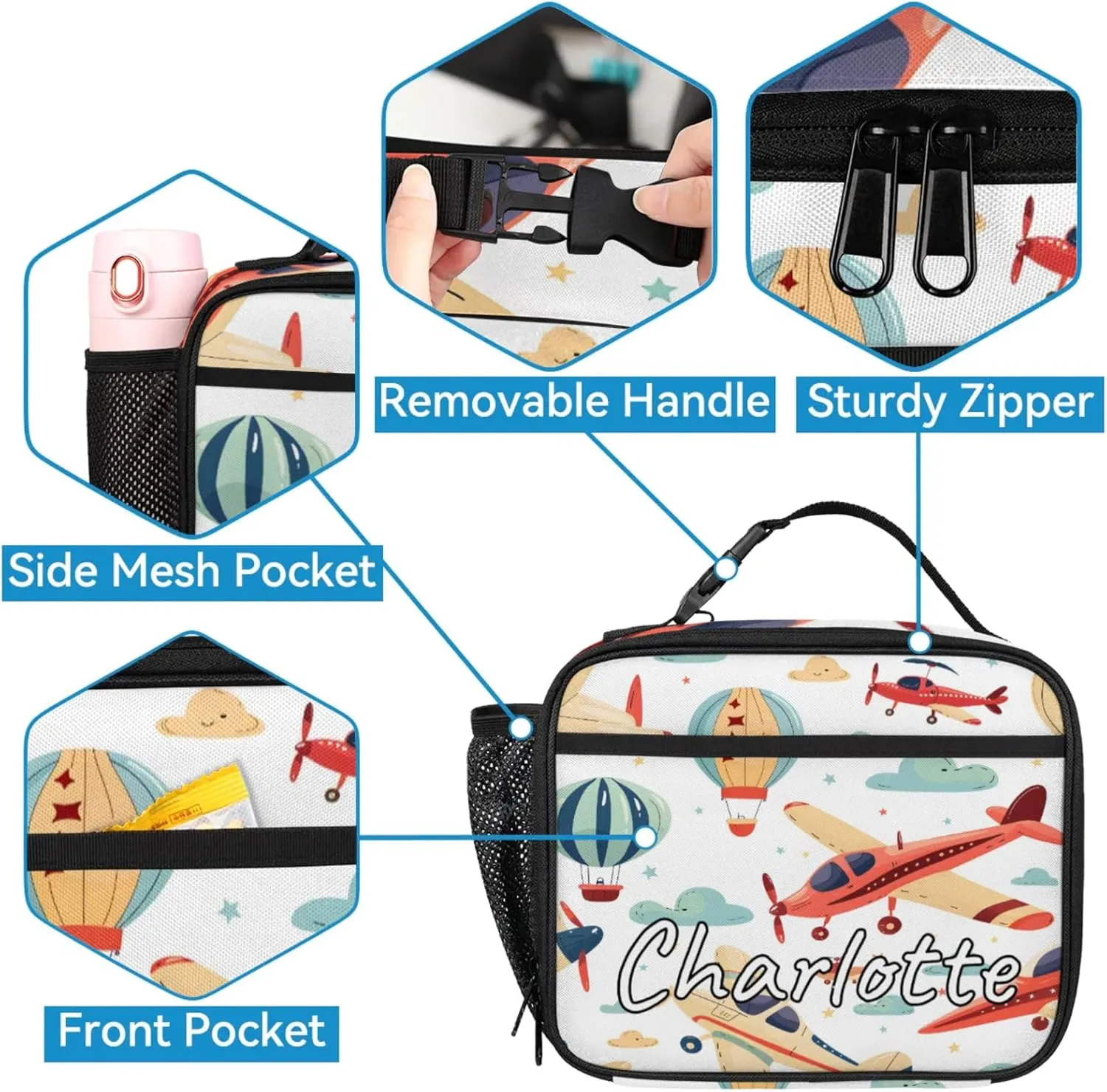 Custom Airplane Backpack and Lunch Box Set Personalized Backpack with Name, Customized Airplane Retro Lightweight Waterproof Travel Casual Daypacks