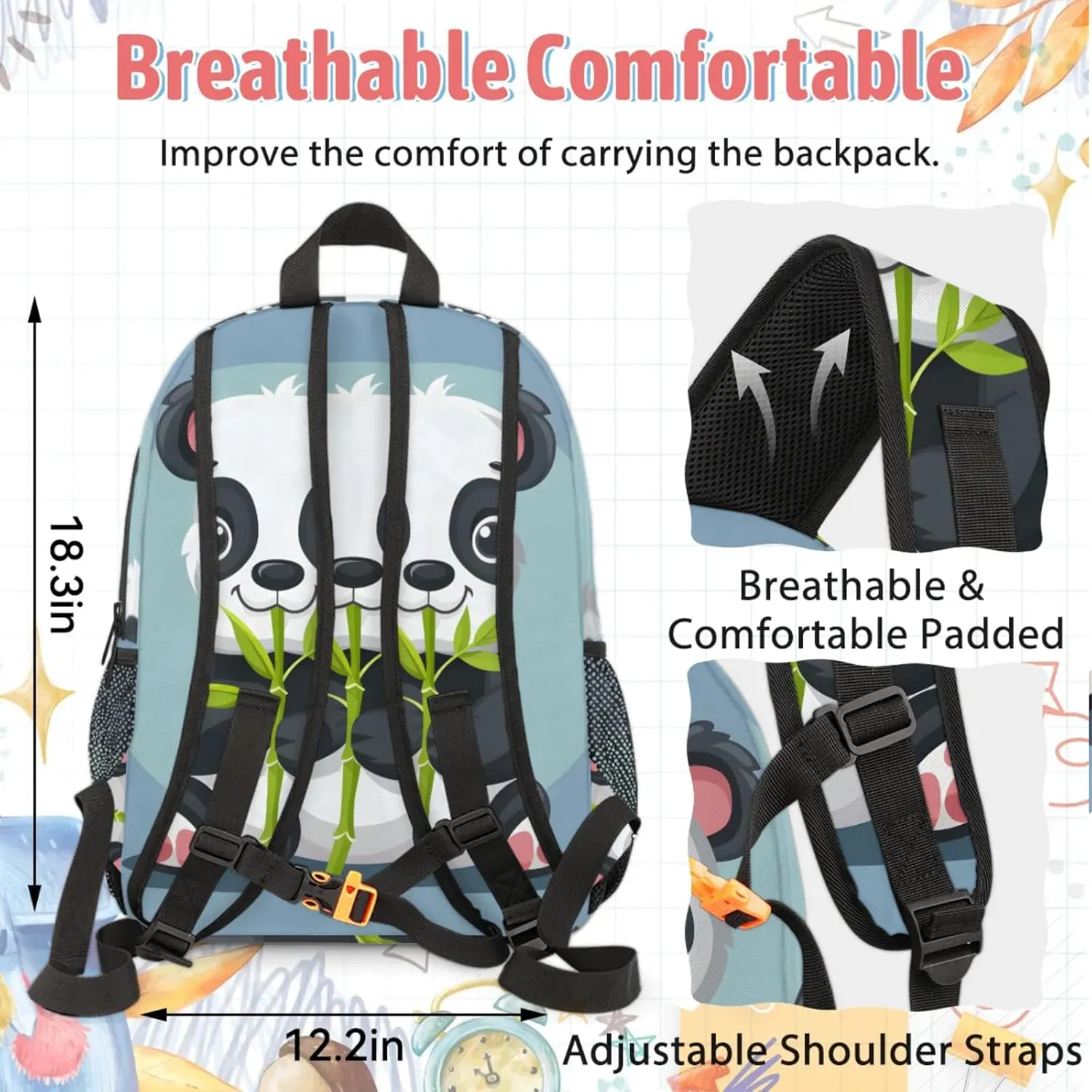 Custom Asian Panda Backpack and Lunch Box Set Personalized Backpack with Name, Customized Cute Pandas Lightweight Waterproof Travel Casual Daypacks