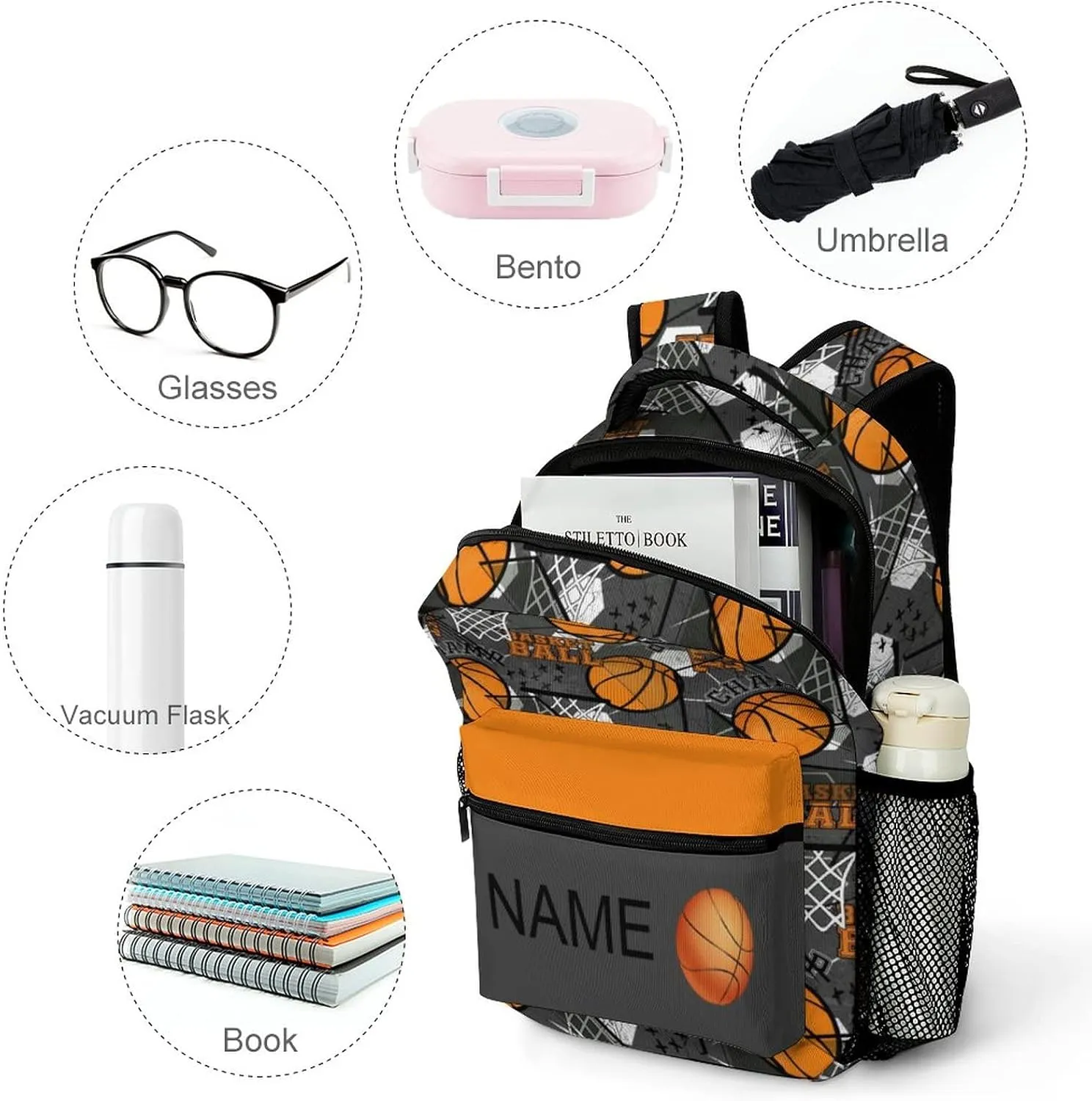 Custom Basketball Sport Backpack Personalized Name Text Backpack Daypacks Customized BookBags School Bag for Student Boys Girls