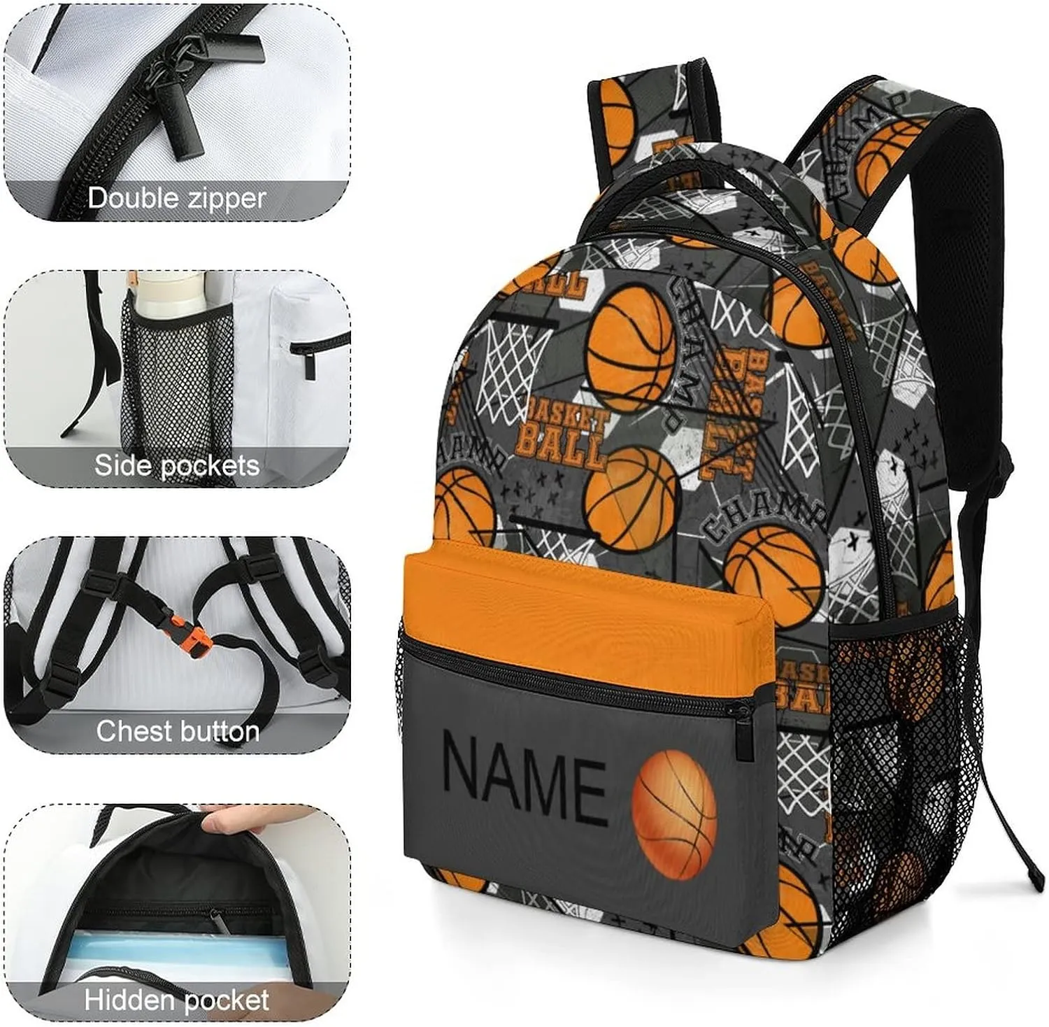 Custom Basketball Sport Backpack Personalized Name Text Backpack Daypacks Customized BookBags School Bag for Student Boys Girls