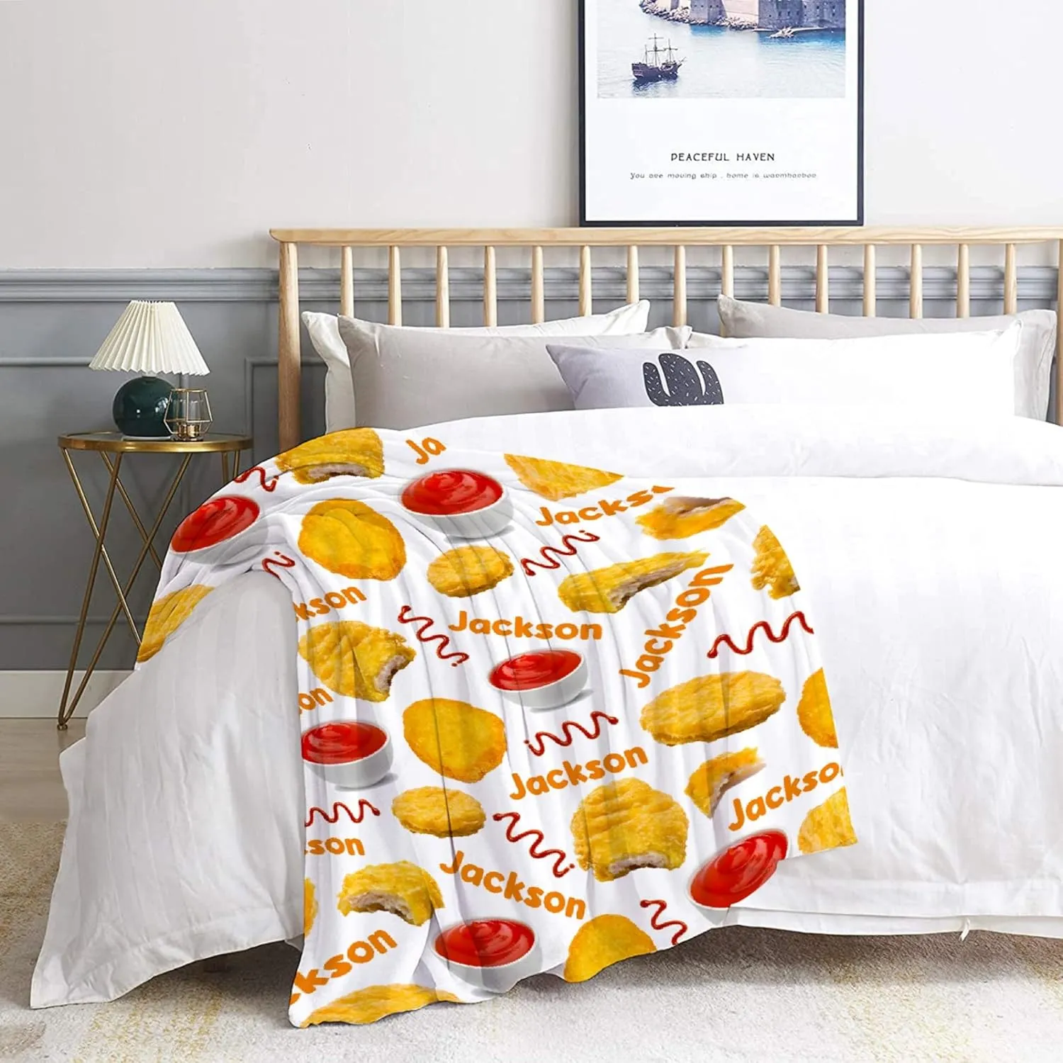 Custom Blanket with Name,Personalized Chicken Nugget Throw Blankets,Customized Swaddle Blanket for Girls Boys Kid Baby Newborn Toddler Kid Name Blanket Birthday Gift,60"x80"-Queen Size for Adults