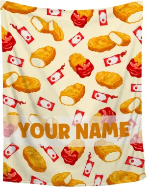Custom Blanket with Name,Personalized Chicken Nugget Throw Blankets,Customized Swaddle Blanket for Girls Boys Kid Baby Newborn Toddler Kid Name Blanket Birthday Gift,60"x80"-Queen Size for Adults