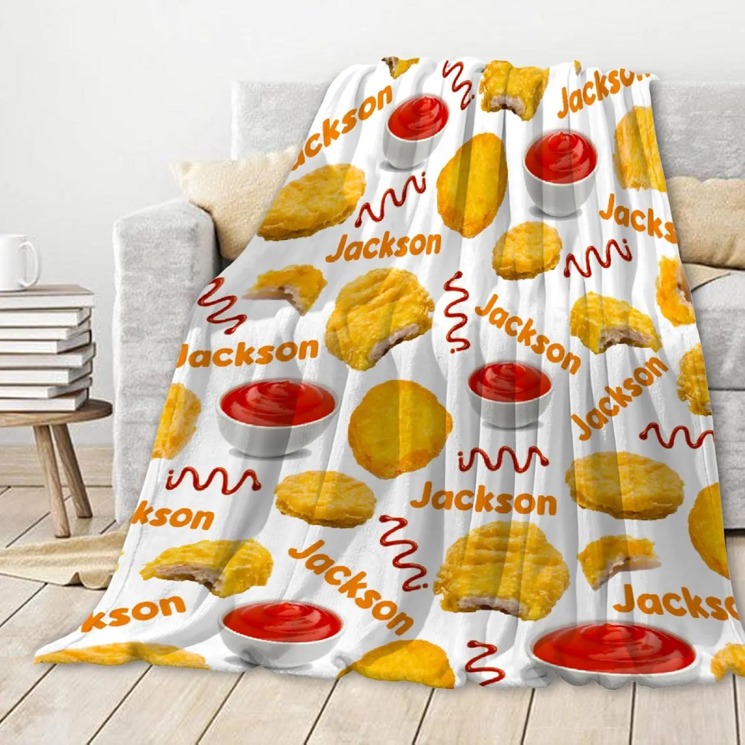 Custom Blanket with Name,Personalized Chicken Nugget Throw Blankets,Customized Swaddle Blanket for Girls Boys Kid Baby Newborn Toddler Kid Name Blanket Birthday Gift,60"x80"-Queen Size for Adults