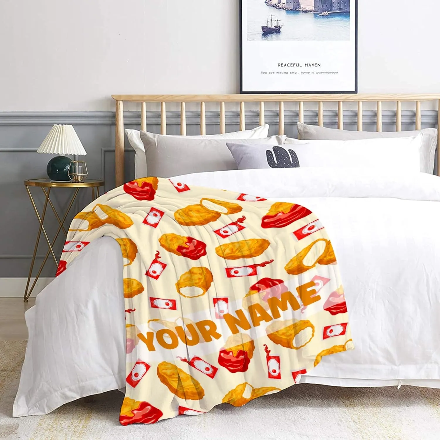 Custom Blanket with Name,Personalized Chicken Nugget Throw Blankets,Customized Swaddle Blanket for Girls Boys Kid Baby Newborn Toddler Kid Name Blanket Birthday Gift,60"x80"-Queen Size for Adults