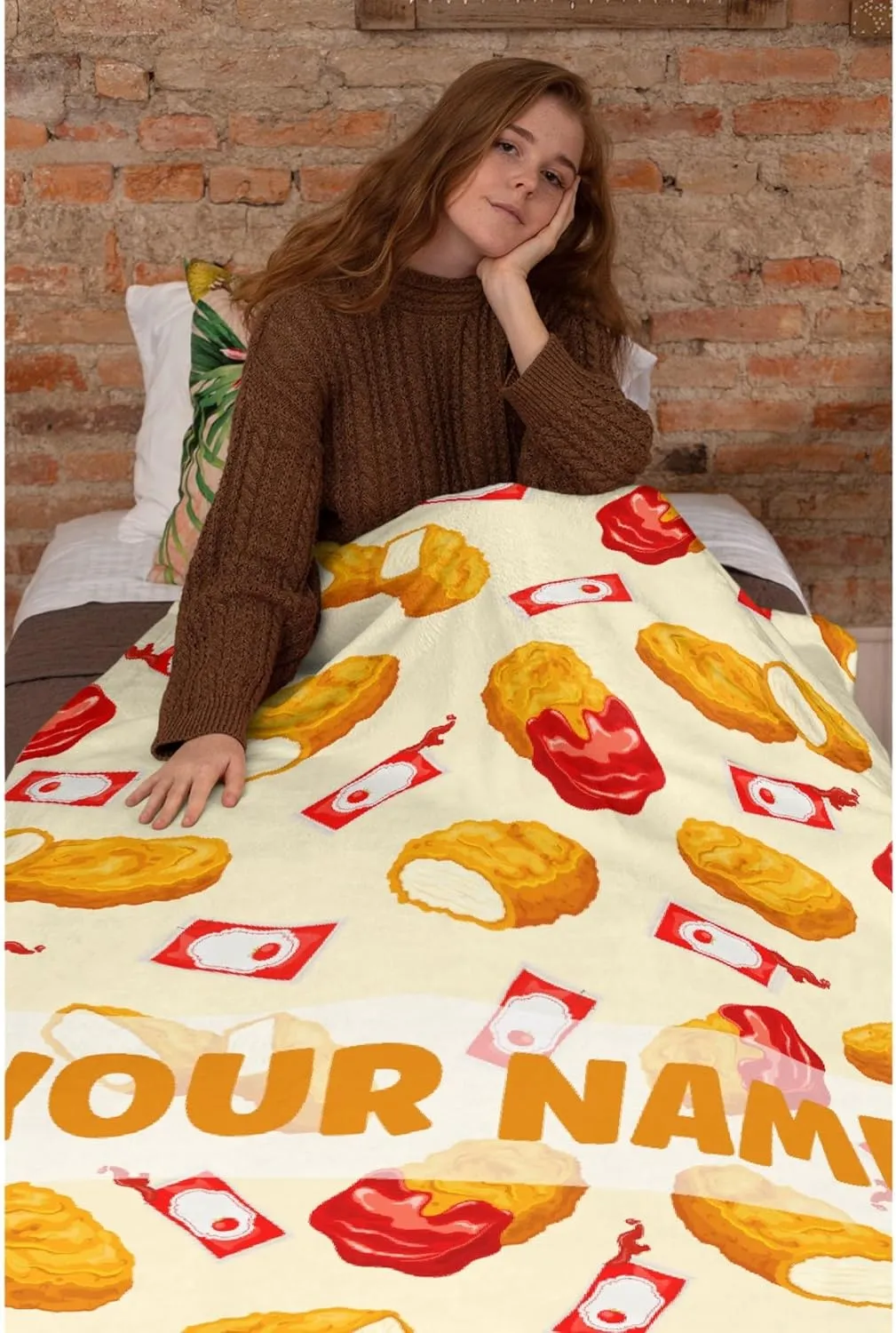 Custom Blanket with Name,Personalized Chicken Nugget Throw Blankets,Customized Swaddle Blanket for Girls Boys Kid Baby Newborn Toddler Kid Name Blanket Birthday Gift,60"x80"-Queen Size for Adults