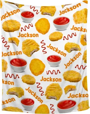 Custom Blanket with Name,Personalized Chicken Nugget Throw Blankets,Customized Swaddle Blanket for Girls Boys Kid Baby Newborn Toddler Kid Name Blanket Birthday Gift,60"x80"-Queen Size for Adults
