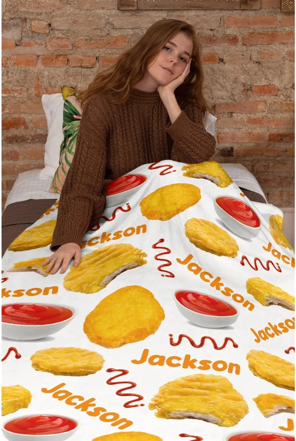 Custom Blanket with Name,Personalized Chicken Nugget Throw Blankets,Customized Swaddle Blanket for Girls Boys Kid Baby Newborn Toddler Kid Name Blanket Birthday Gift,60"x80"-Queen Size for Adults