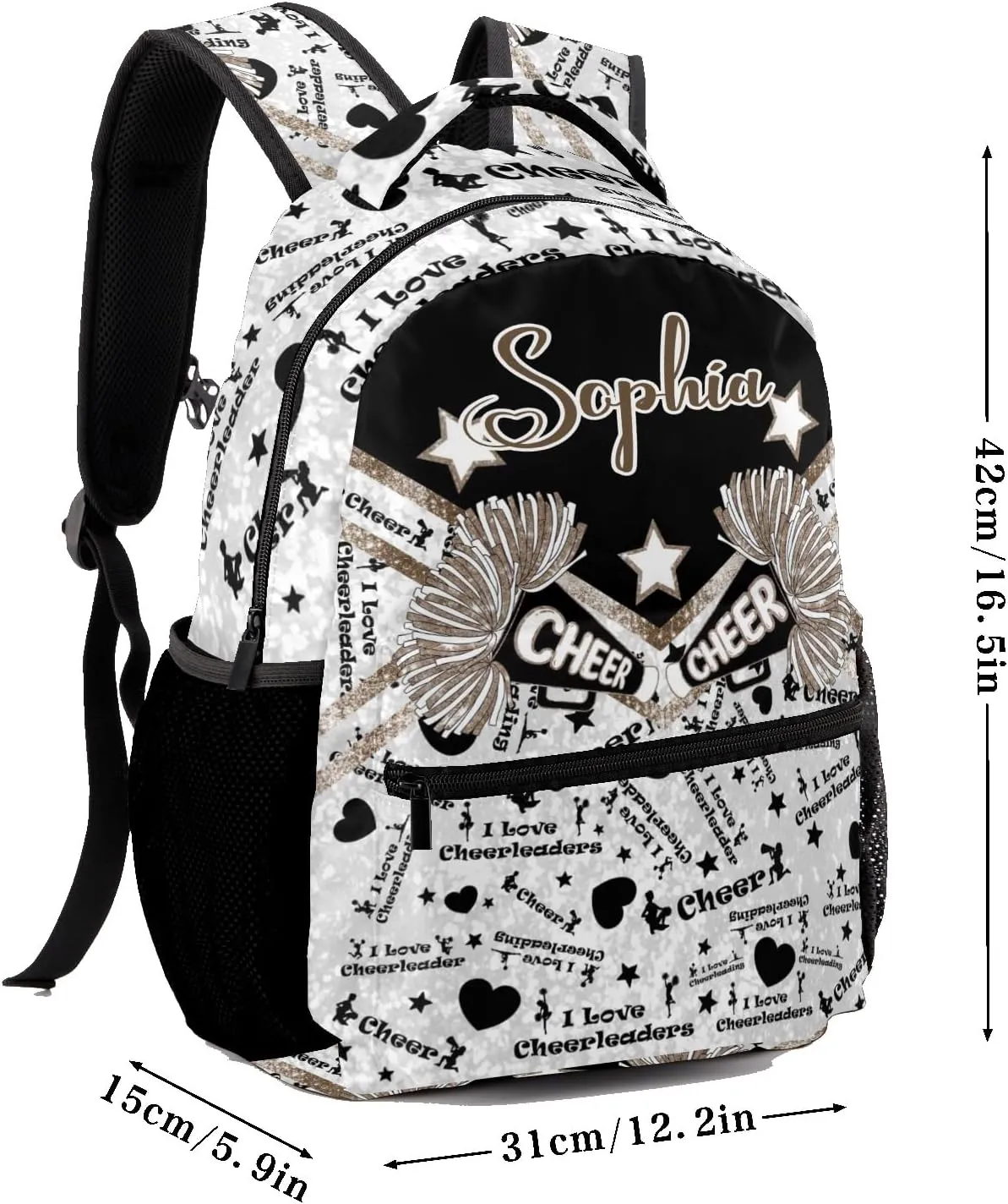 Custom Cheer Brown Khaki Sparkle Print Kids' Backpack Personalized Child Daypacks Shoulder Bag for Primary Junior High University Gift