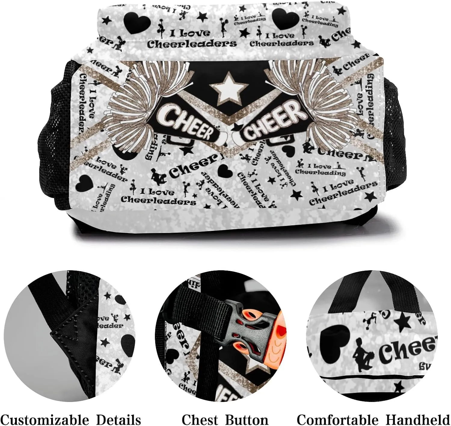 Custom Cheer Brown Khaki Sparkle Print Kids' Backpack Personalized Child Daypacks Shoulder Bag for Primary Junior High University Gift