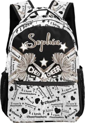 Custom Cheer Brown Khaki Sparkle Print Kids' Backpack Personalized Child Daypacks Shoulder Bag for Primary Junior High University Gift