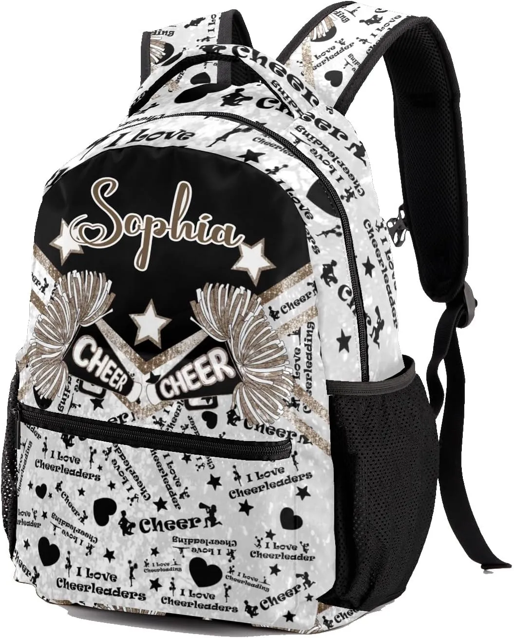 Custom Cheer Brown Khaki Sparkle Print Kids' Backpack Personalized Child Daypacks Shoulder Bag for Primary Junior High University Gift