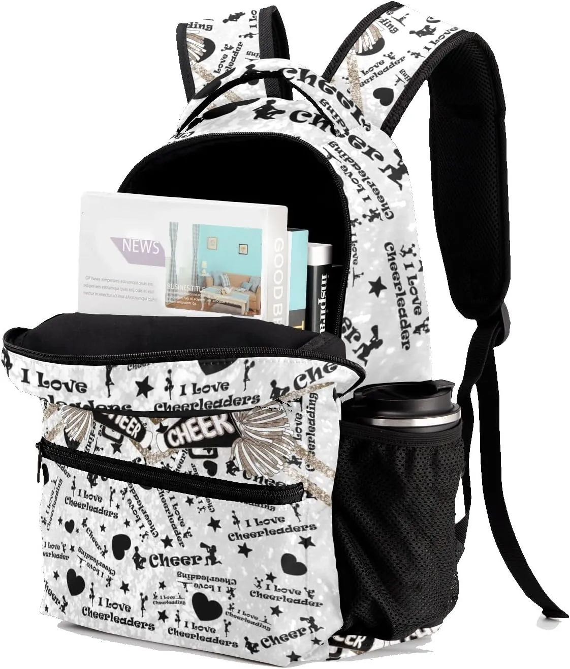 Custom Cheer Brown Khaki Sparkle Print Kids' Backpack Personalized Child Daypacks Shoulder Bag for Primary Junior High University Gift