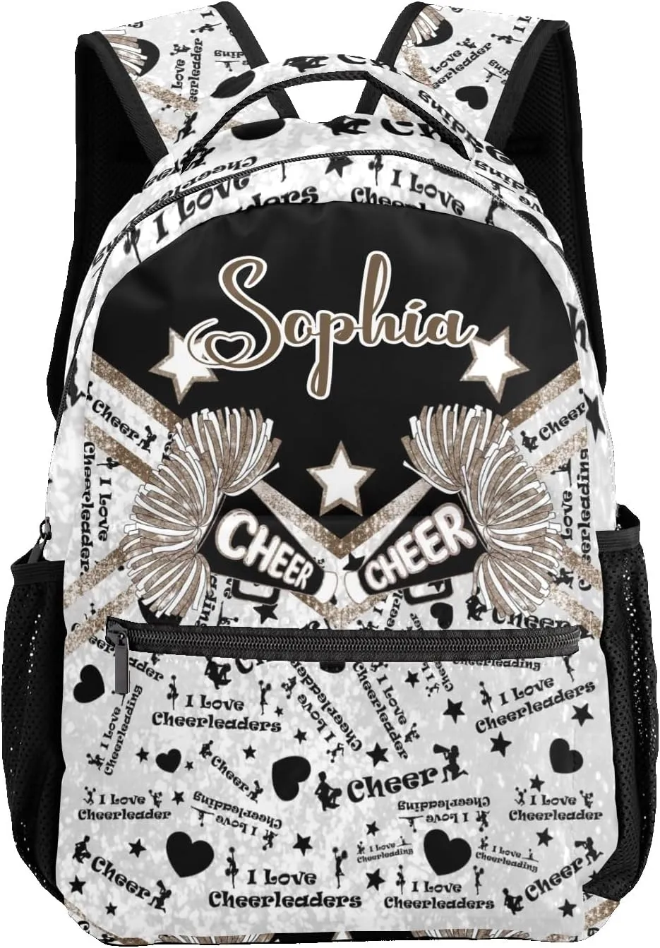 Custom Cheer Brown Khaki Sparkle Print Kids' Backpack Personalized Child Daypacks Shoulder Bag for Primary Junior High University Gift