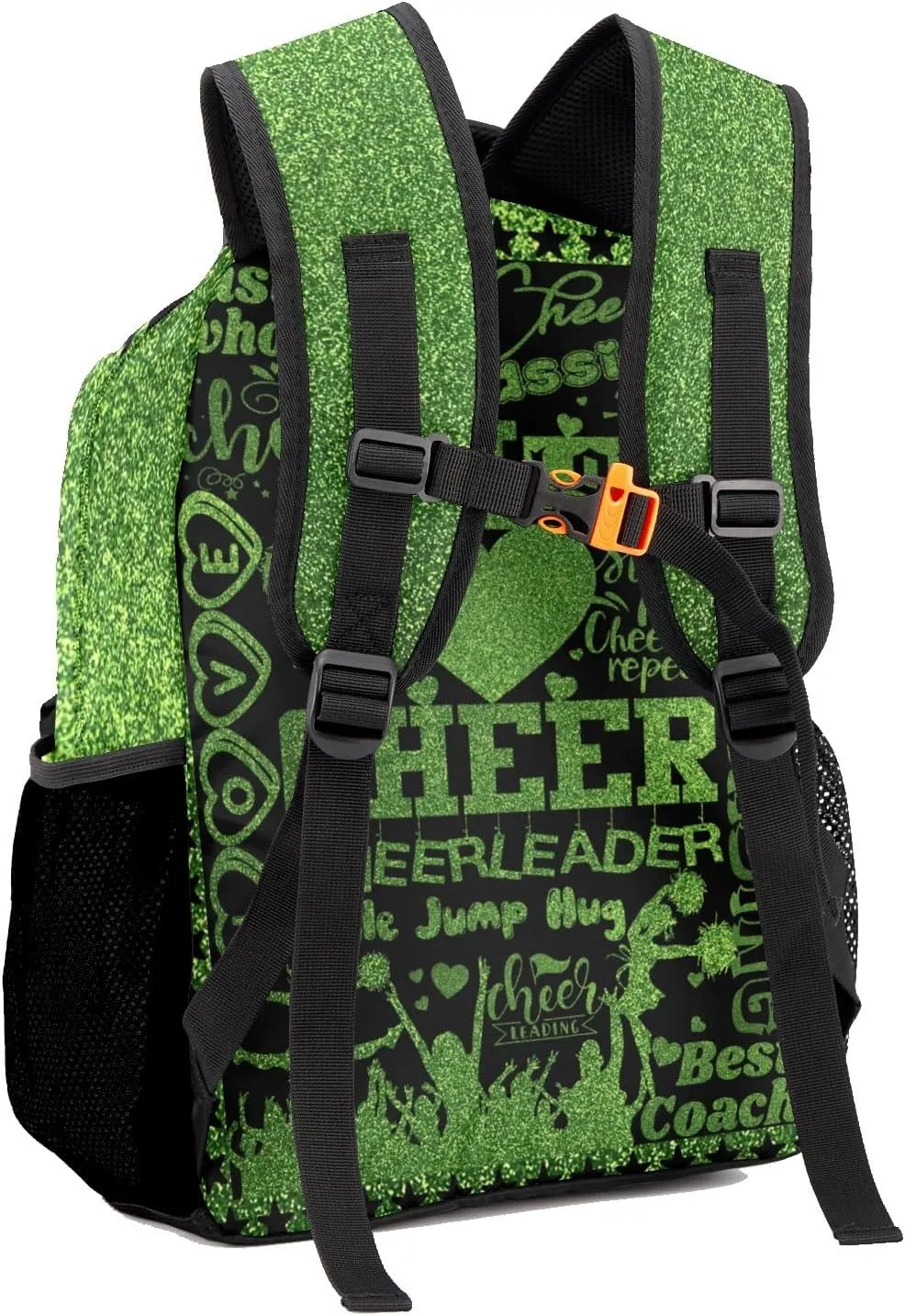 Custom Cheerleader Green Sparkle Print Kids' Backpack Personalized Child Daypacks Shoulder Bag for Primary Junior High University Gift