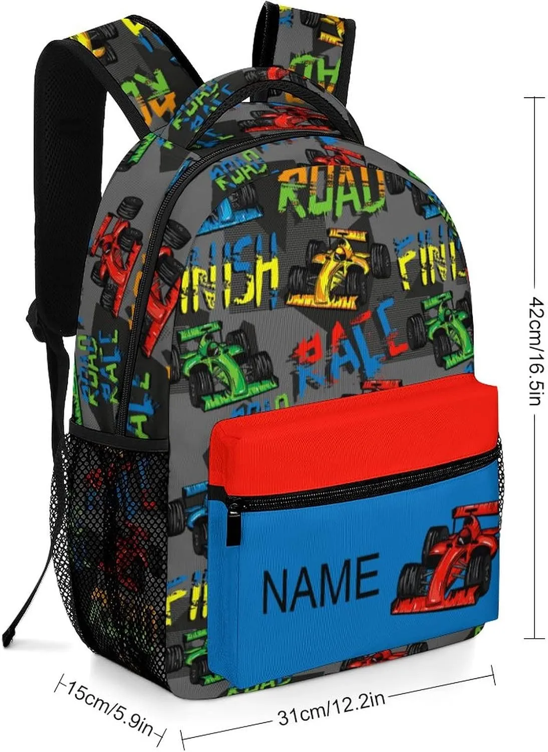 Custom Colorful Road Car Backpack Personalized Name Text Backpack Daypacks Customized BookBags School Bag for Student Boys Girls