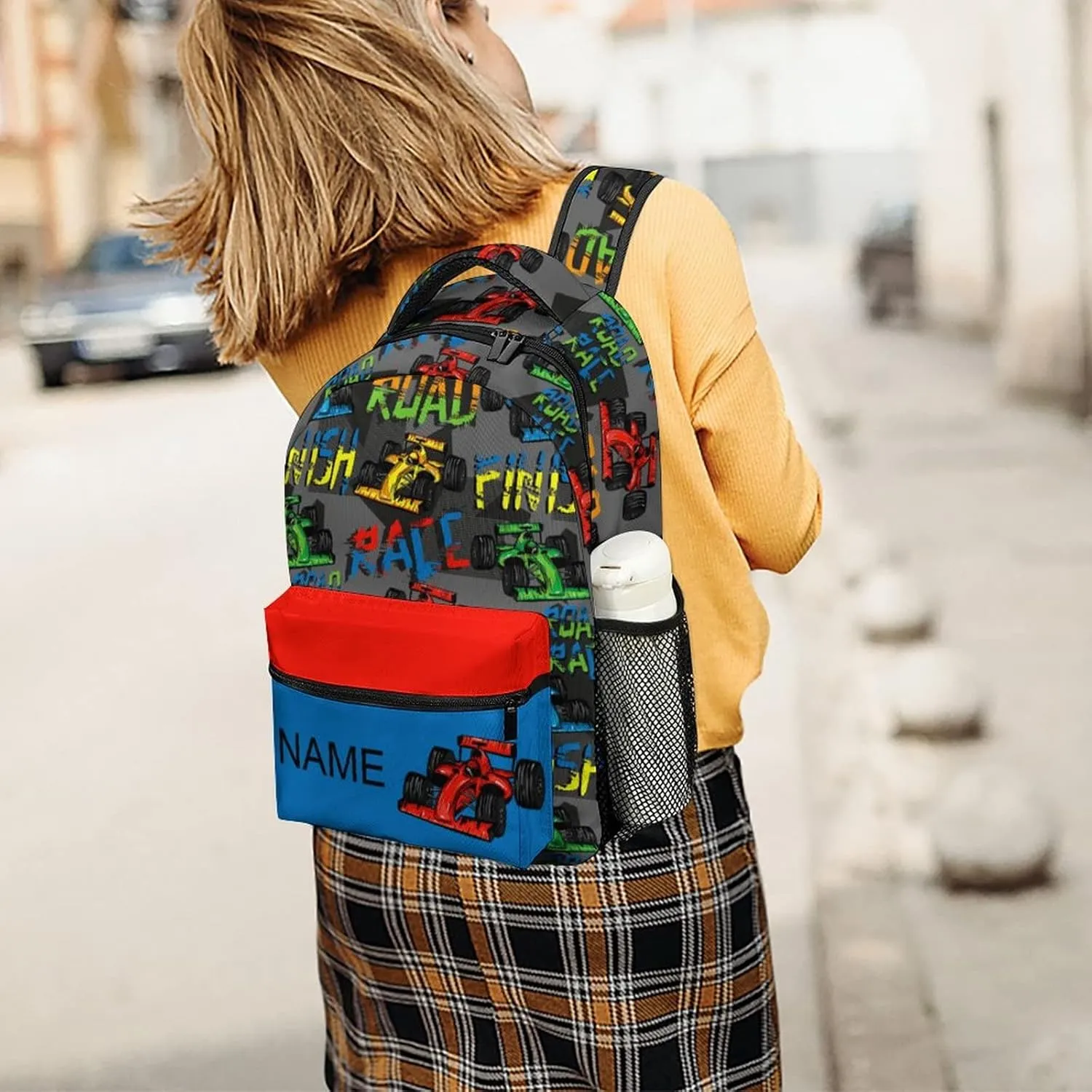 Custom Colorful Road Car Backpack Personalized Name Text Backpack Daypacks Customized BookBags School Bag for Student Boys Girls