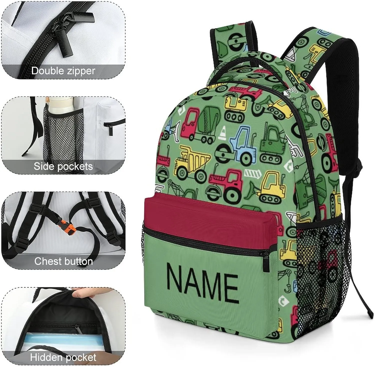 Custom Colorful Truck Car Backpack Personalized Name Text Backpack Daypacks Customized BookBags School Bag for Student Boys Girls