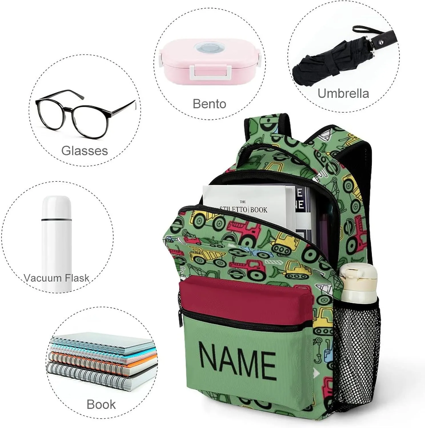 Custom Colorful Truck Car Backpack Personalized Name Text Backpack Daypacks Customized BookBags School Bag for Student Boys Girls