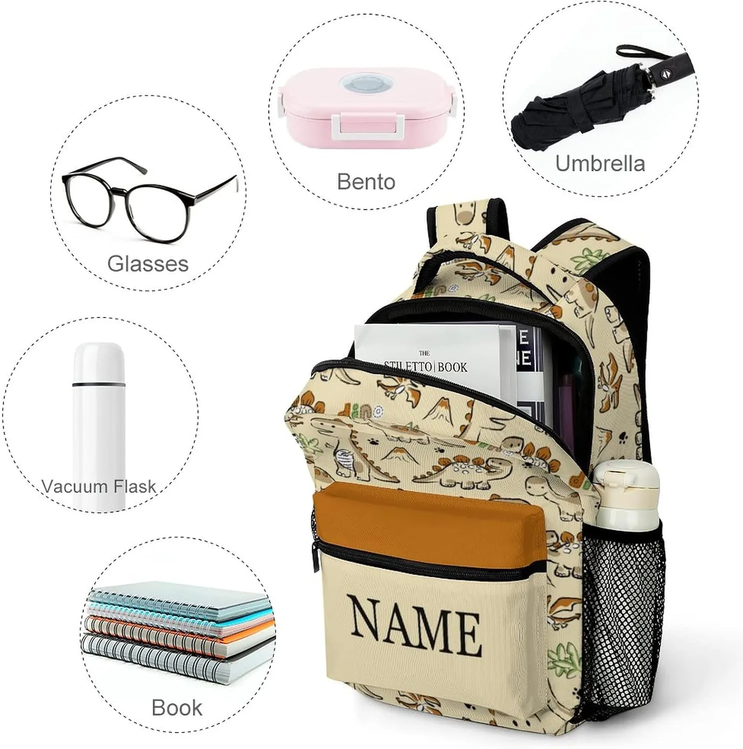 Custom Cute Dinosaur Paw Backpack Personalized Name Text Backpack Daypacks Customized BookBags School Bag for Student Boys Girls