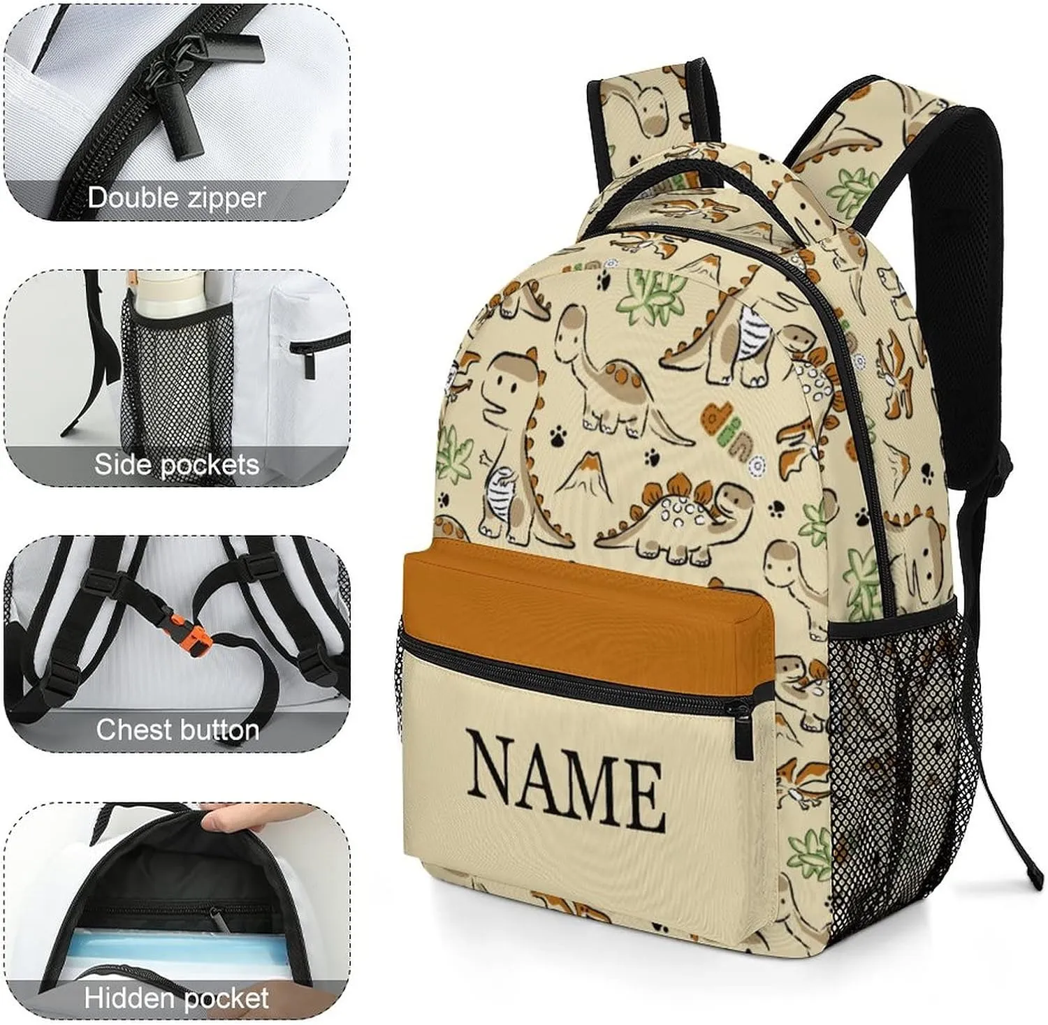 Custom Cute Dinosaur Paw Backpack Personalized Name Text Backpack Daypacks Customized BookBags School Bag for Student Boys Girls