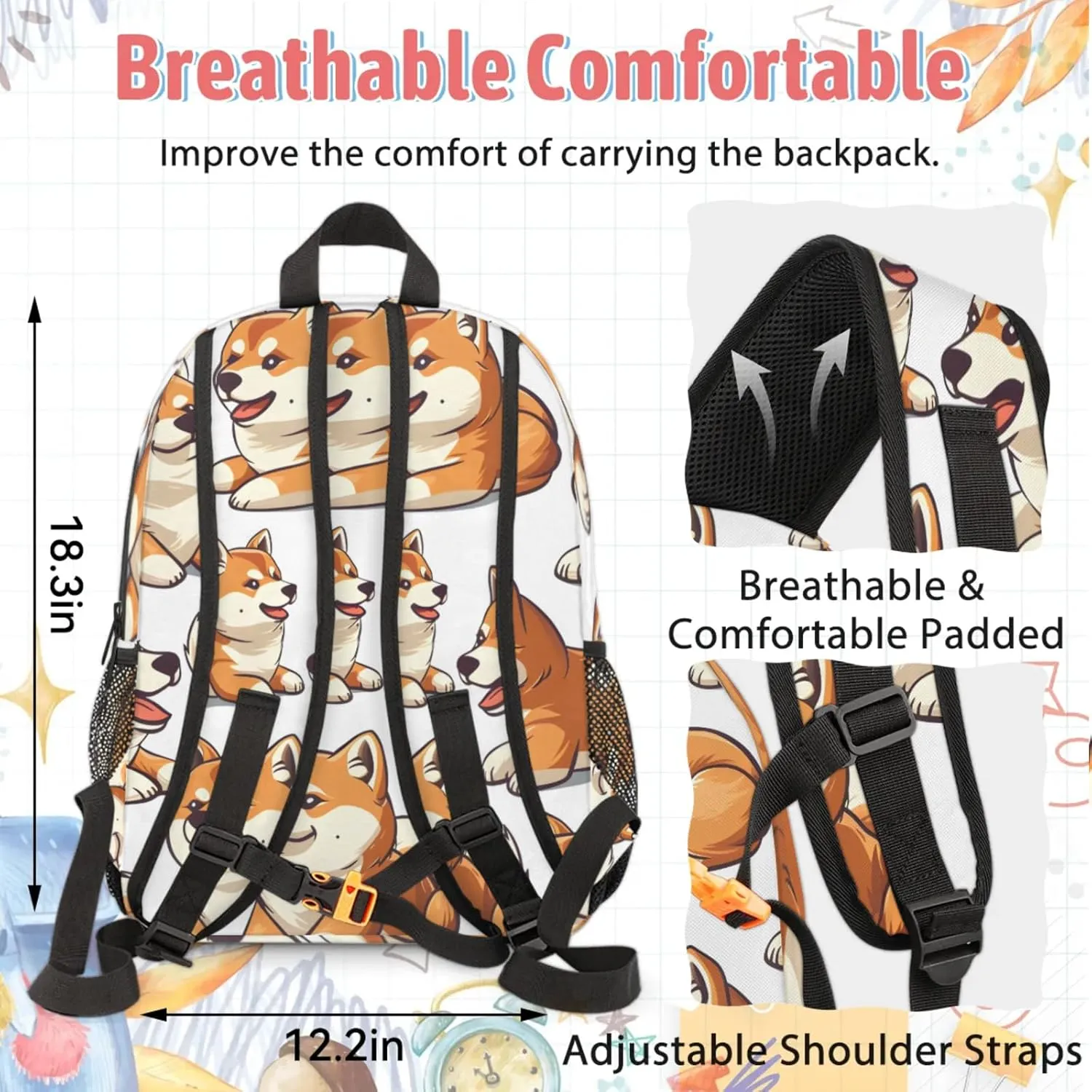 Custom Funny Corgi Backpack and Lunch Box Set Personalized Backpack with Name, Customized Animals Puppy Dog Lightweight Waterproof Travel Casual Daypacks