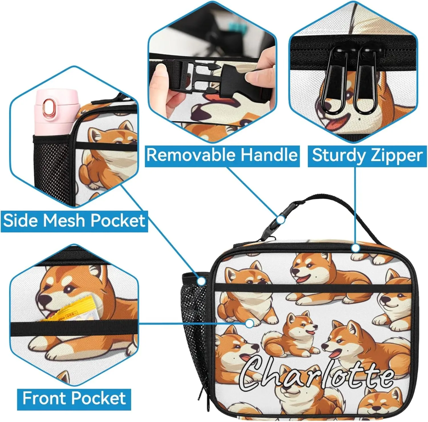 Custom Funny Corgi Backpack and Lunch Box Set Personalized Backpack with Name, Customized Animals Puppy Dog Lightweight Waterproof Travel Casual Daypacks