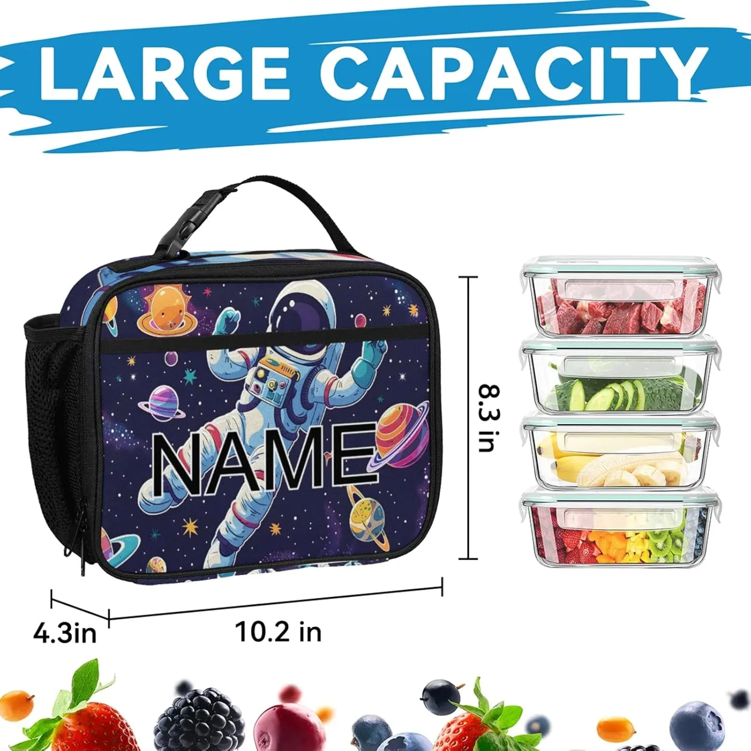 Custom Outer Space Astronaut Backpack and Lunch Box Set Personalized Backpack with Name, Customized Colorful Universe Lightweight Waterproof Travel Casual Daypacks