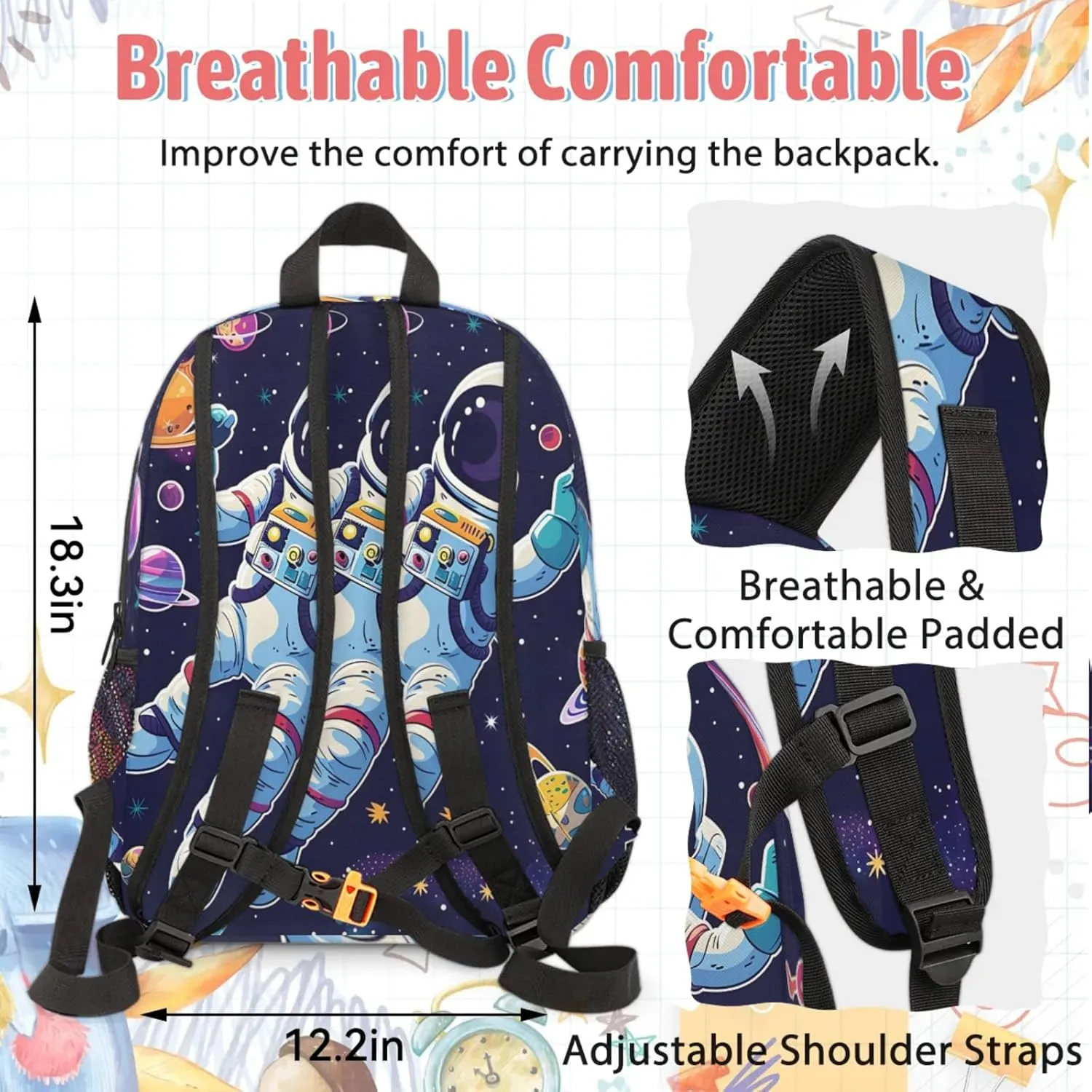 Custom Outer Space Astronaut Backpack and Lunch Box Set Personalized Backpack with Name, Customized Colorful Universe Lightweight Waterproof Travel Casual Daypacks