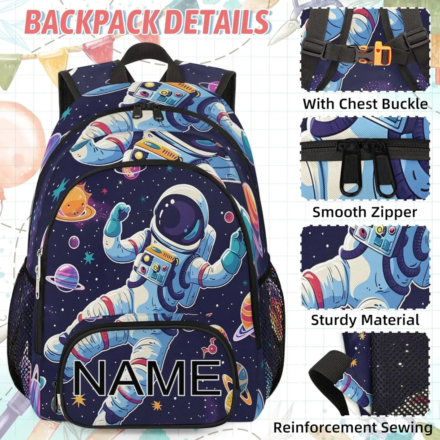 Custom Outer Space Astronaut Backpack and Lunch Box Set Personalized Backpack with Name, Customized Colorful Universe Lightweight Waterproof Travel Casual Daypacks
