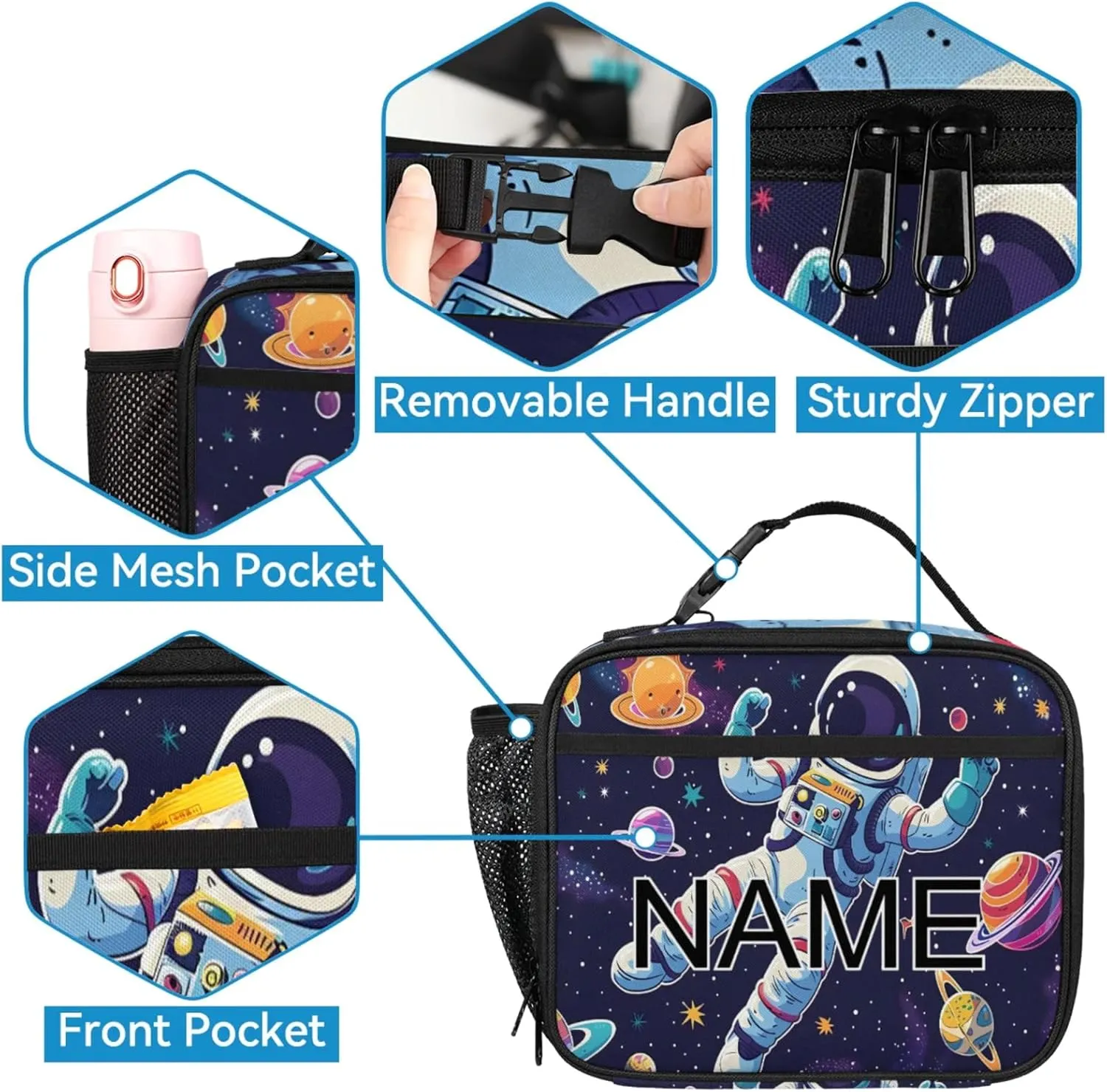 Custom Outer Space Astronaut Backpack and Lunch Box Set Personalized Backpack with Name, Customized Colorful Universe Lightweight Waterproof Travel Casual Daypacks