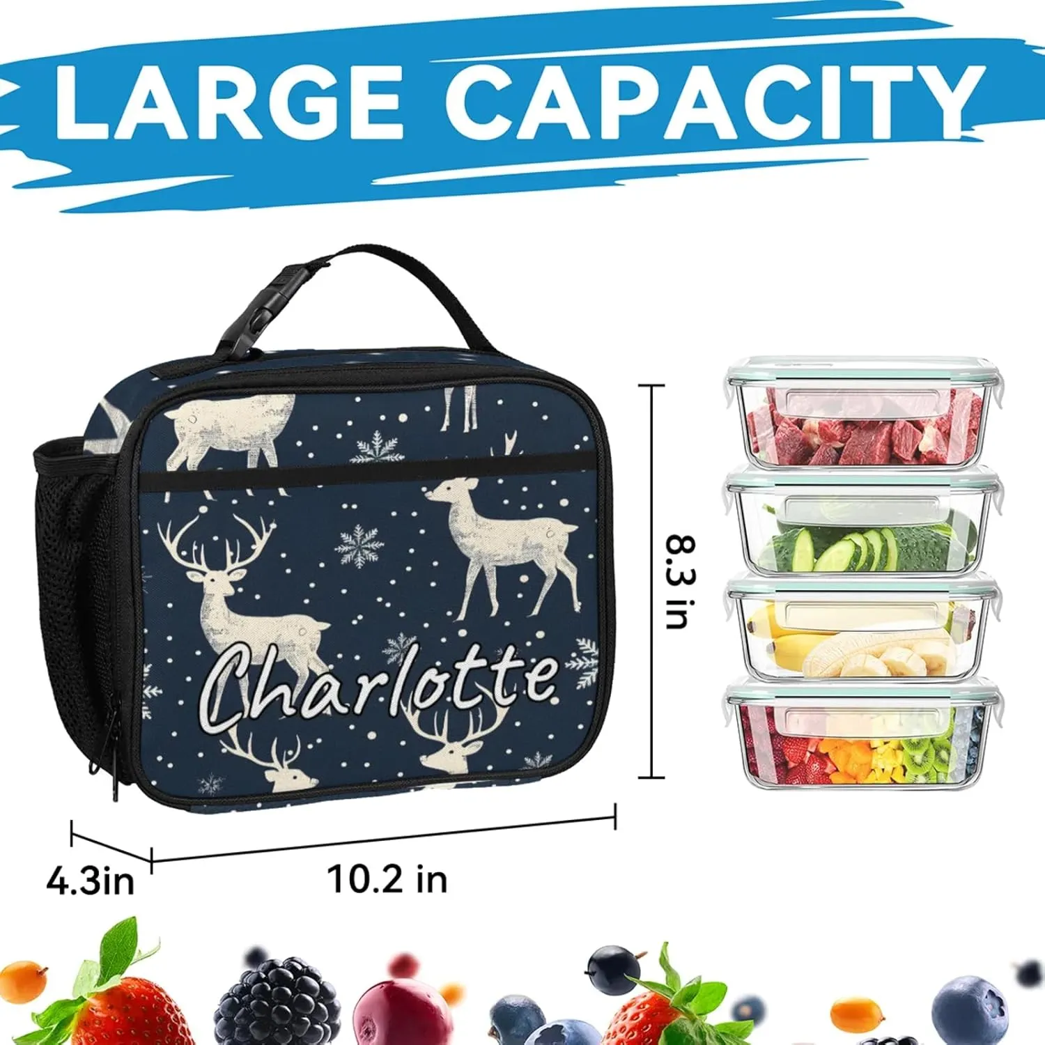 Custom Rustic Deer Backpack and Lunch Box Set Personalized Backpack with Name, Customized Misty Forest Lightweight Waterproof Travel Casual Daypacks