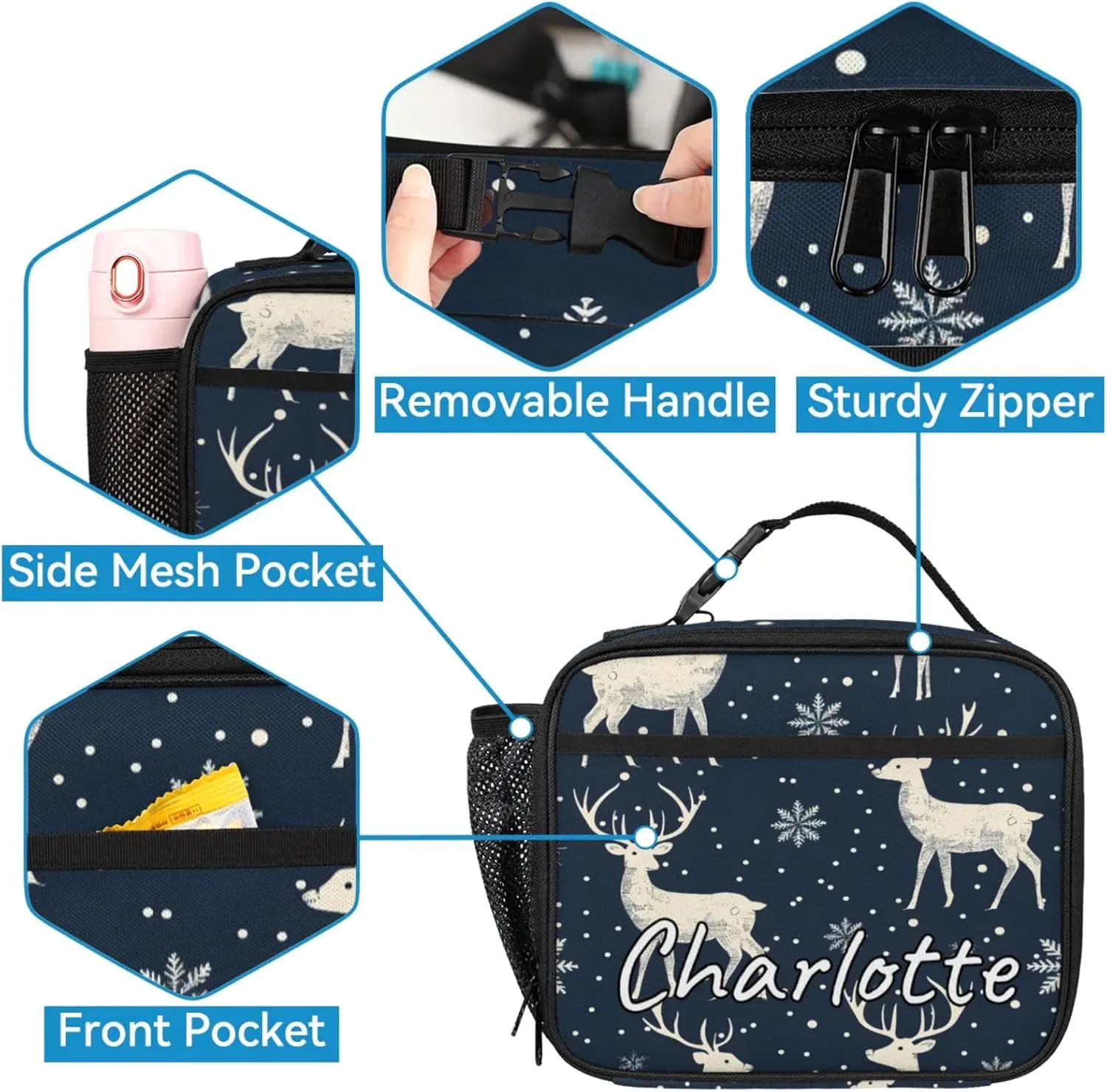 Custom Rustic Deer Backpack and Lunch Box Set Personalized Backpack with Name, Customized Misty Forest Lightweight Waterproof Travel Casual Daypacks
