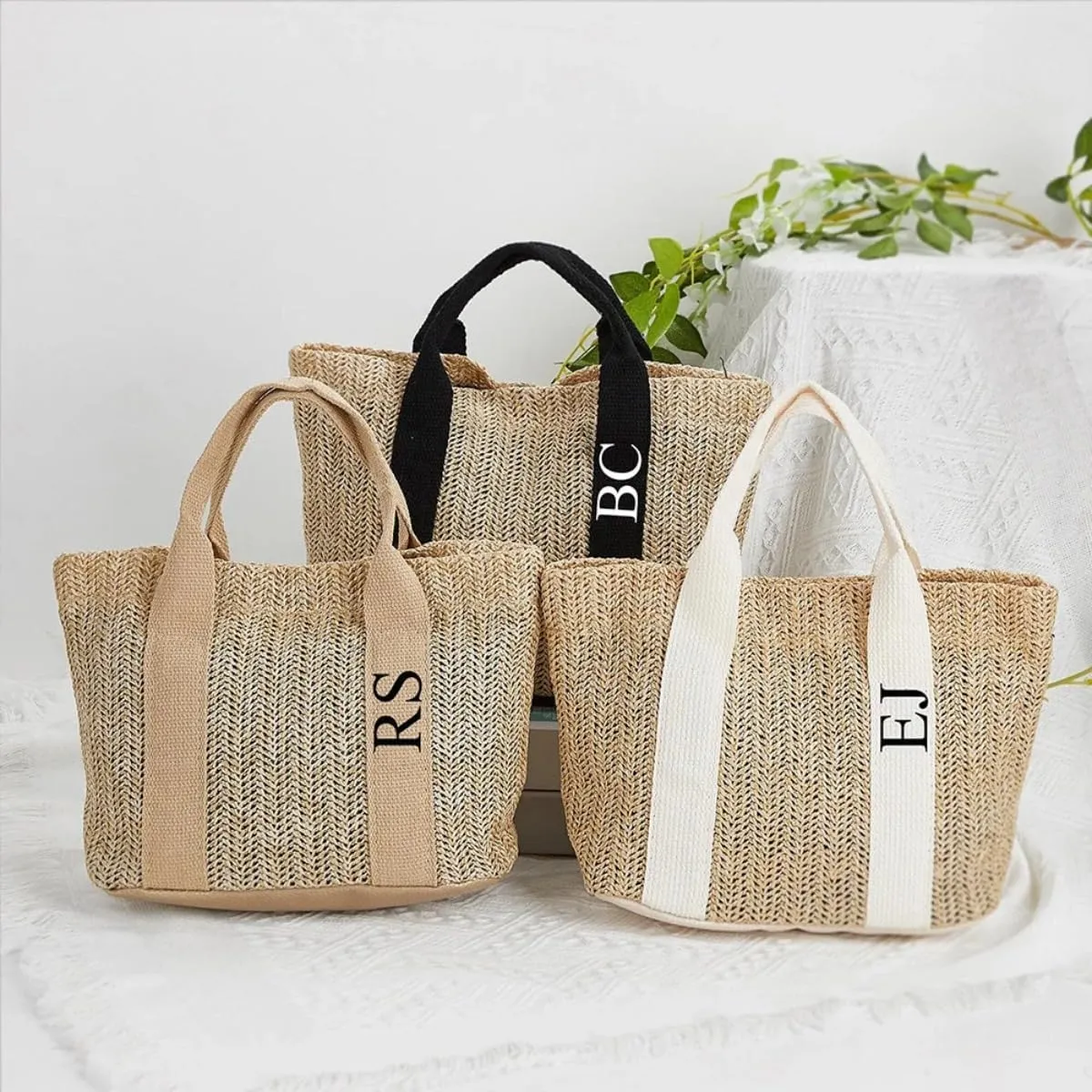 Custom Straw Bags,Wedding favors,Custom Name Straw Beach Tote Bags For Women,Personalized Party Bridal Handbag