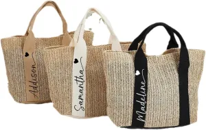 Custom Straw Bags,Wedding favors,Custom Name Straw Beach Tote Bags For Women,Personalized Party Bridal Handbag