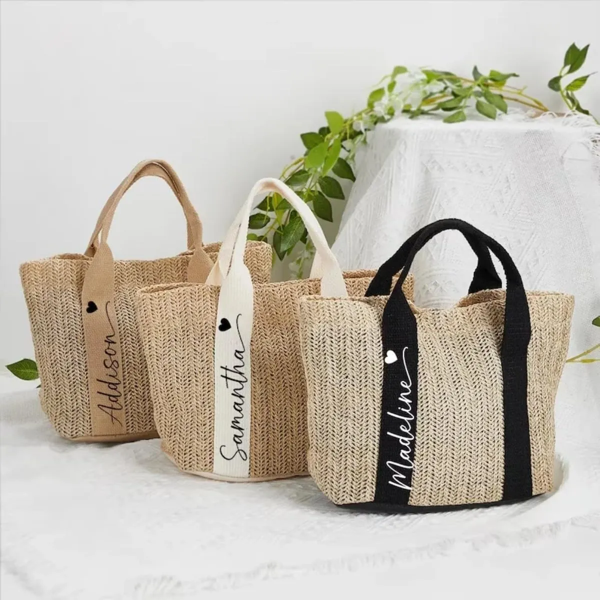Custom Straw Bags,Wedding favors,Custom Name Straw Beach Tote Bags For Women,Personalized Party Bridal Handbag