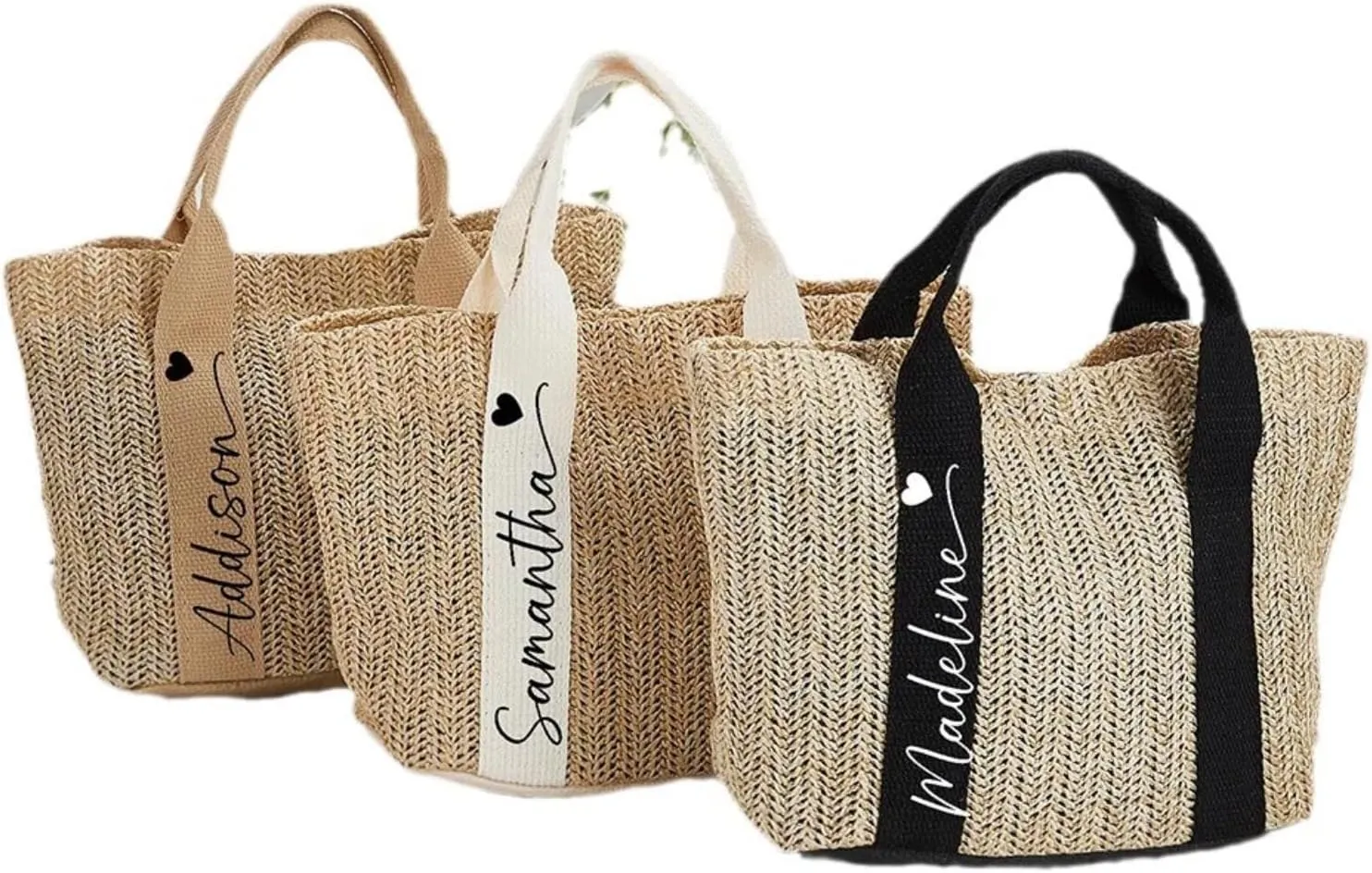 Custom Straw Bags,Wedding favors,Custom Name Straw Beach Tote Bags For Women,Personalized Party Bridal Handbag