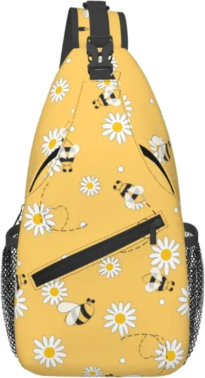 Cute Bee Sling Bag, Flower Daisy Crossbody Shoulder Backpack Chest Bag Travel Casual Daypacks for Women Men