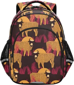 Cute Bison Pattern Backpack for Kids Elementary School Bag Boys Girls Bookbag Travel Backpack Daypack