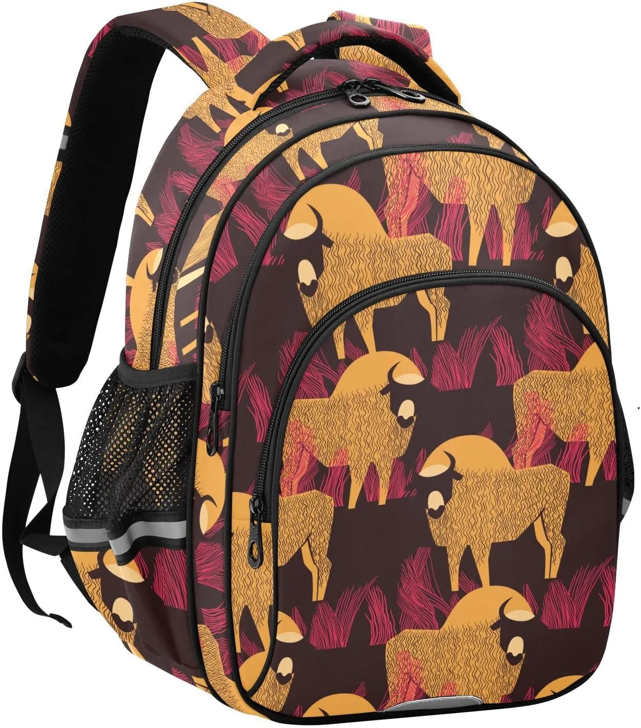 Cute Bison Pattern Backpack for Kids Elementary School Bag Boys Girls Bookbag Travel Backpack Daypack