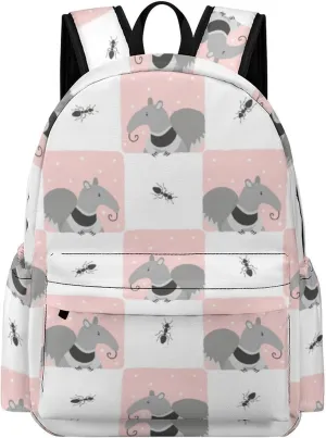 Cute Cartoon Anteater Unisex Backpack Casual Daypacks Half Print Shoulders Bag for Camping Hiking Travel Gear
