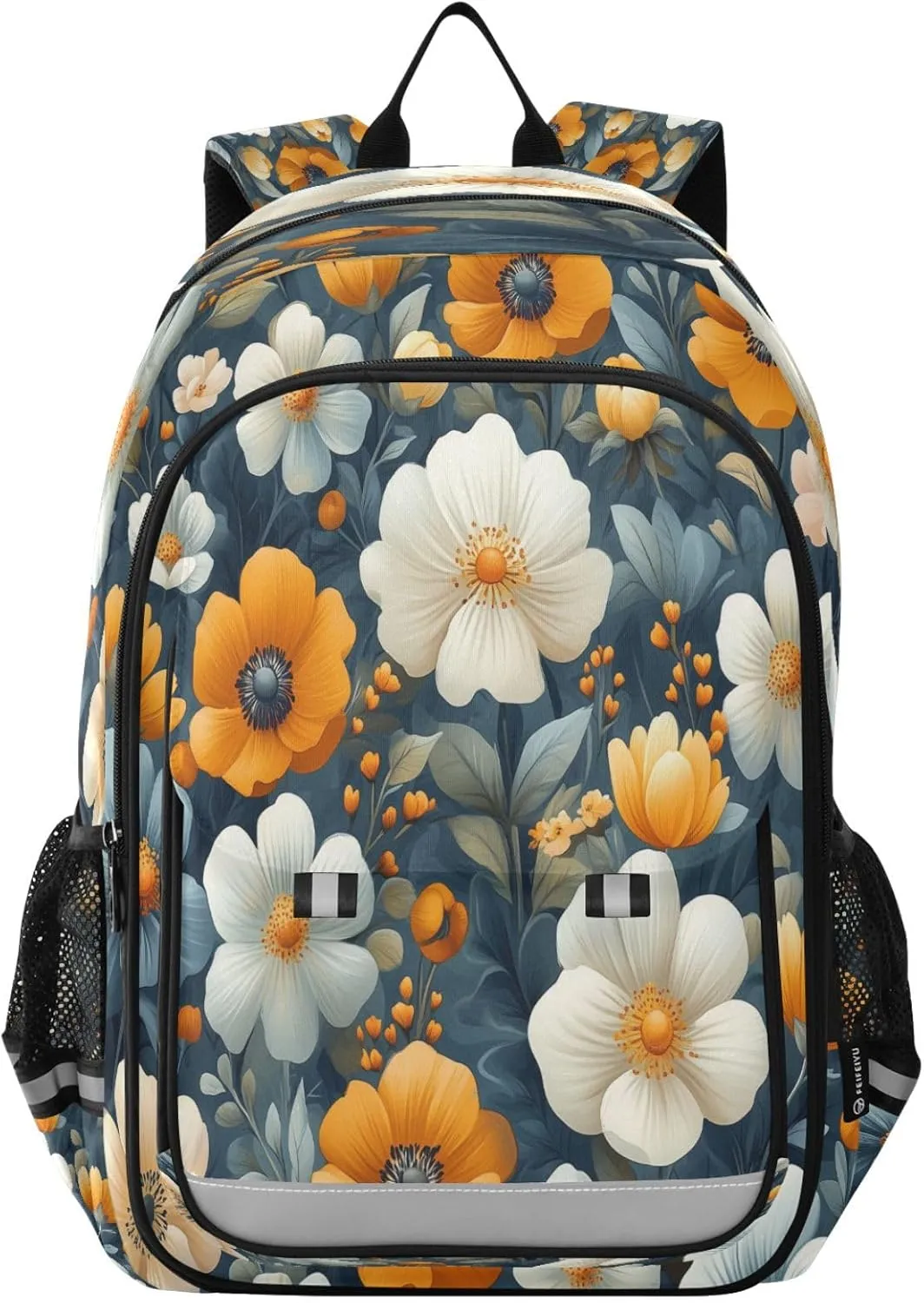 Cute Flowers with Harmonious Colors Multi Compartment Student Backpack Reflective Stripes Travel Bag Casual Daypack School Bags for Boys Girls