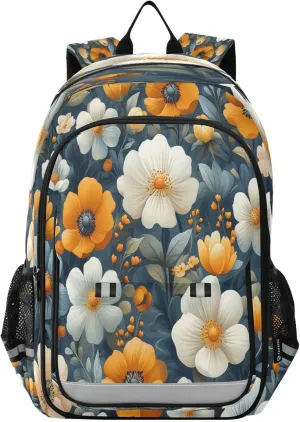 Cute Flowers with Harmonious Colors Multi Compartment Student Backpack Reflective Stripes Travel Bag Casual Daypack School Bags for Boys Girls