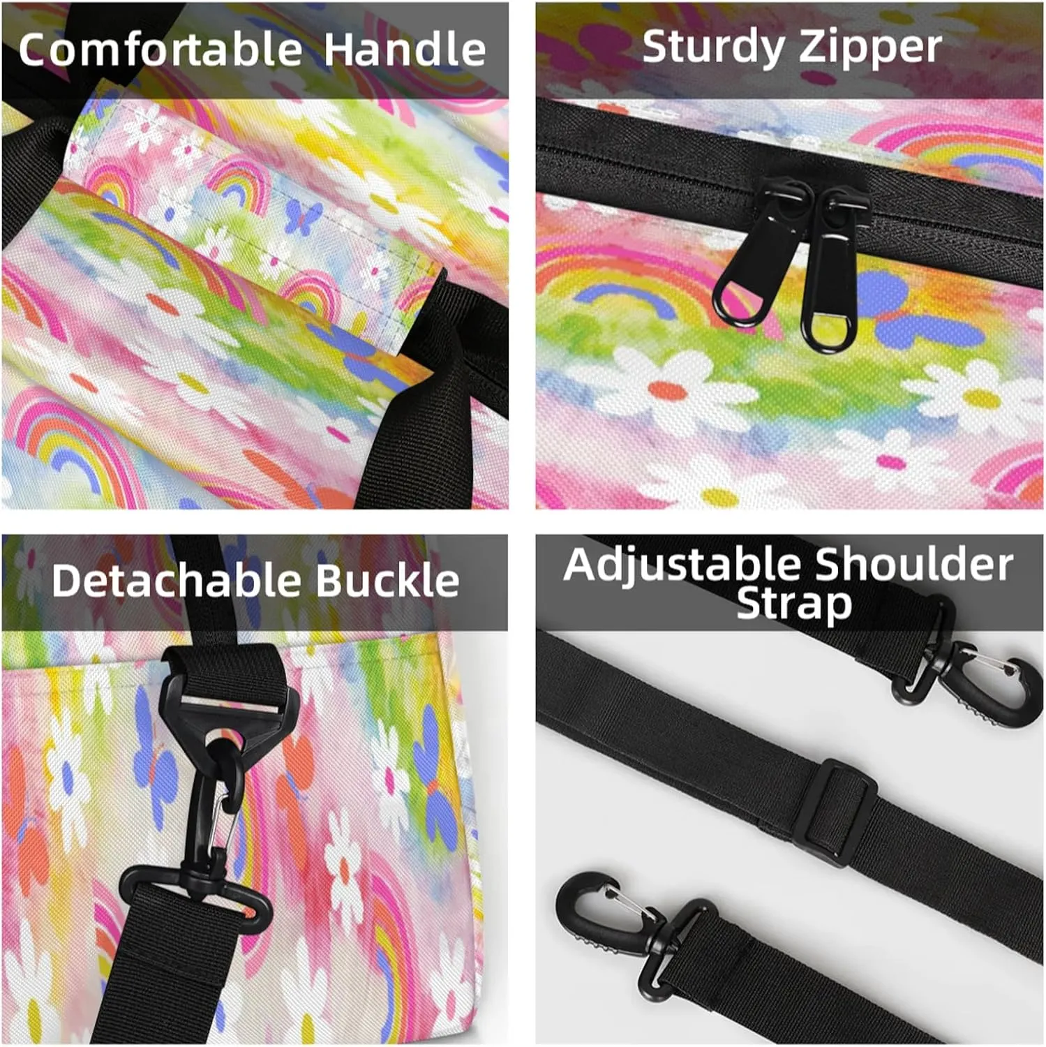 Daisy Rainbow Tie Dye Small Gym Bag 18 inch Carry On Duffel Bag for Weekender Travel Sports Workout Yoga Gymnastics Dance Ballet