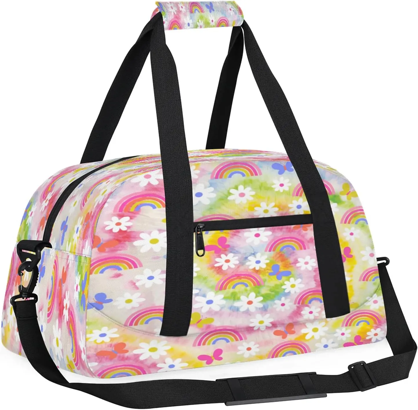 Daisy Rainbow Tie Dye Small Gym Bag 18 inch Carry On Duffel Bag for Weekender Travel Sports Workout Yoga Gymnastics Dance Ballet